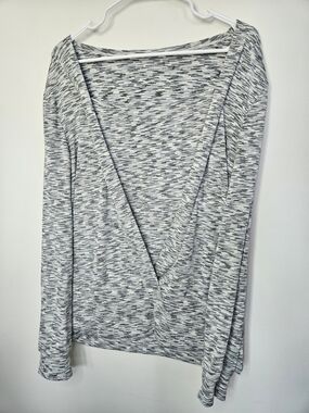 Space Dye Long Sleeve Wrap Top Grey White Heathered Soft Crossover Cardigan🔥